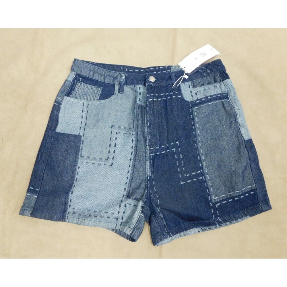 Romwe Mixed Blue Denim Patchwork Shorts Size Large   NWT